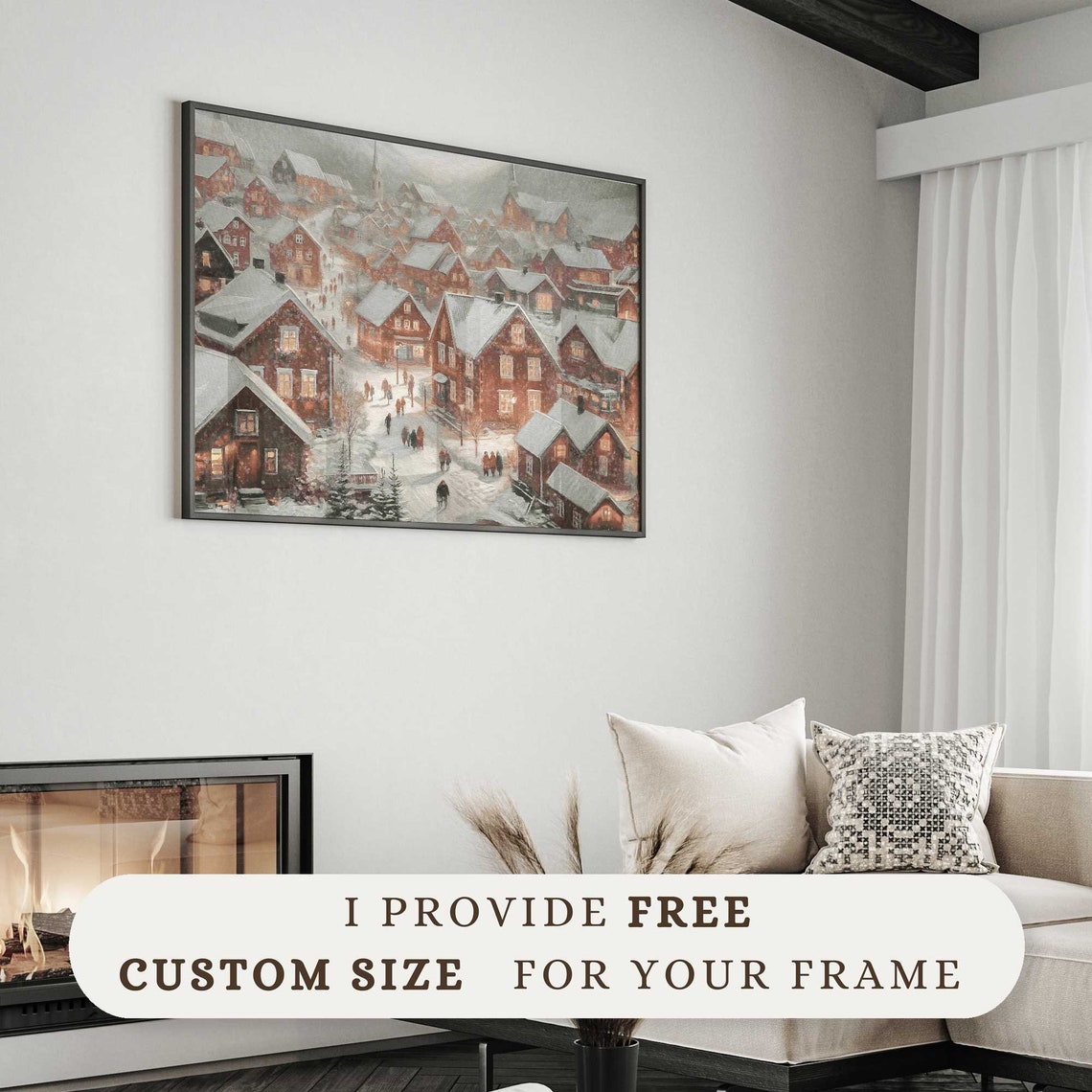 Winter Wall Art Christmas Oil Painting Snowy Village Print Festive Holiday Home Decor Farmhouse Christmas W39 - Image 4
