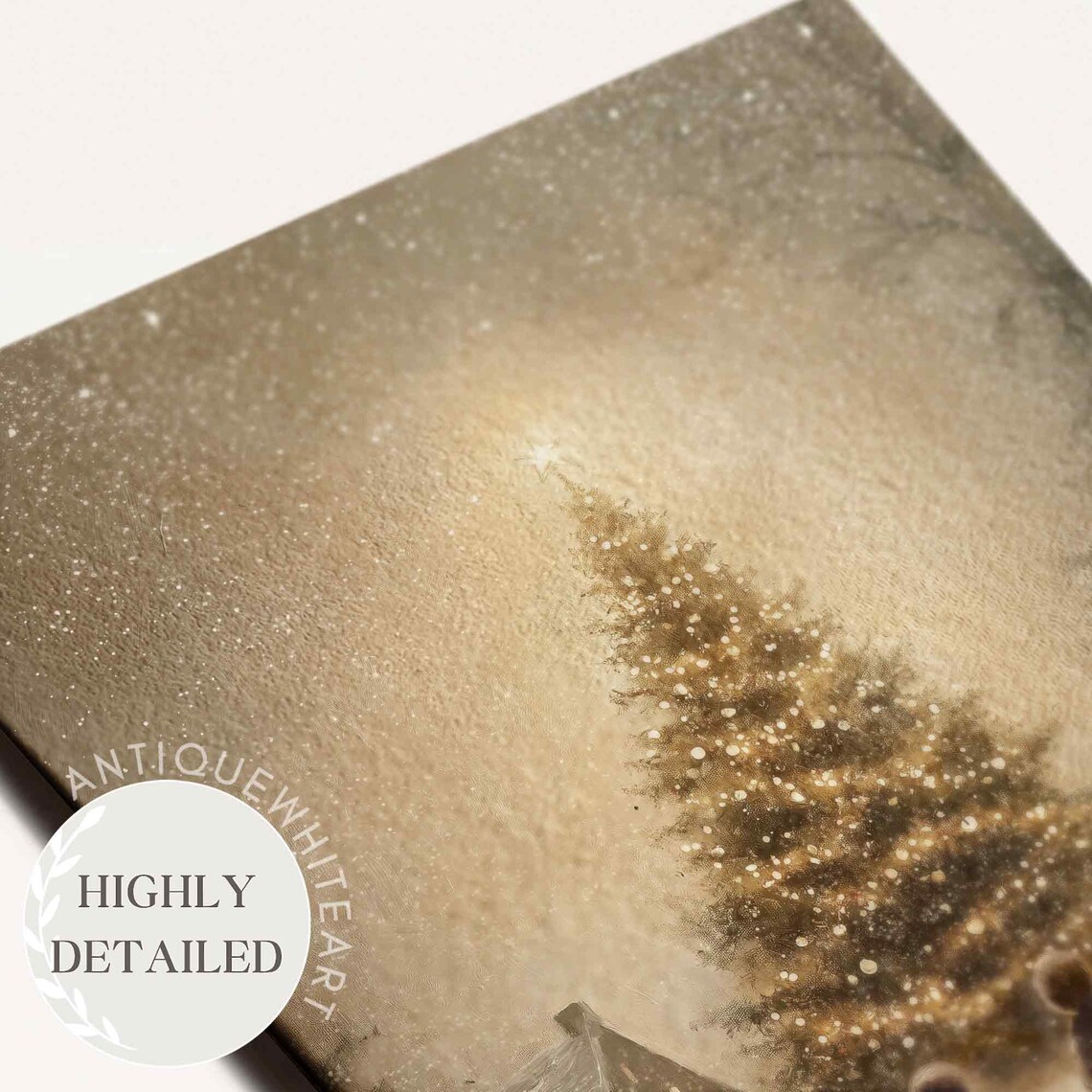 Christmas Tree Print, Moody Winter Town Farmhouse - Image 2
