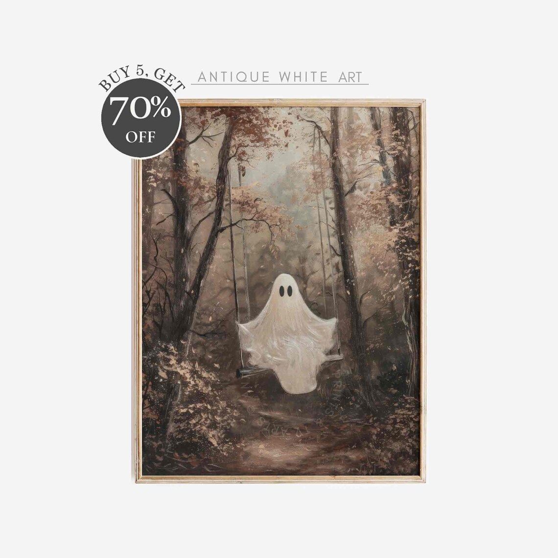 Ghost on a Swing Halloween Oil Painting Print - Image 4