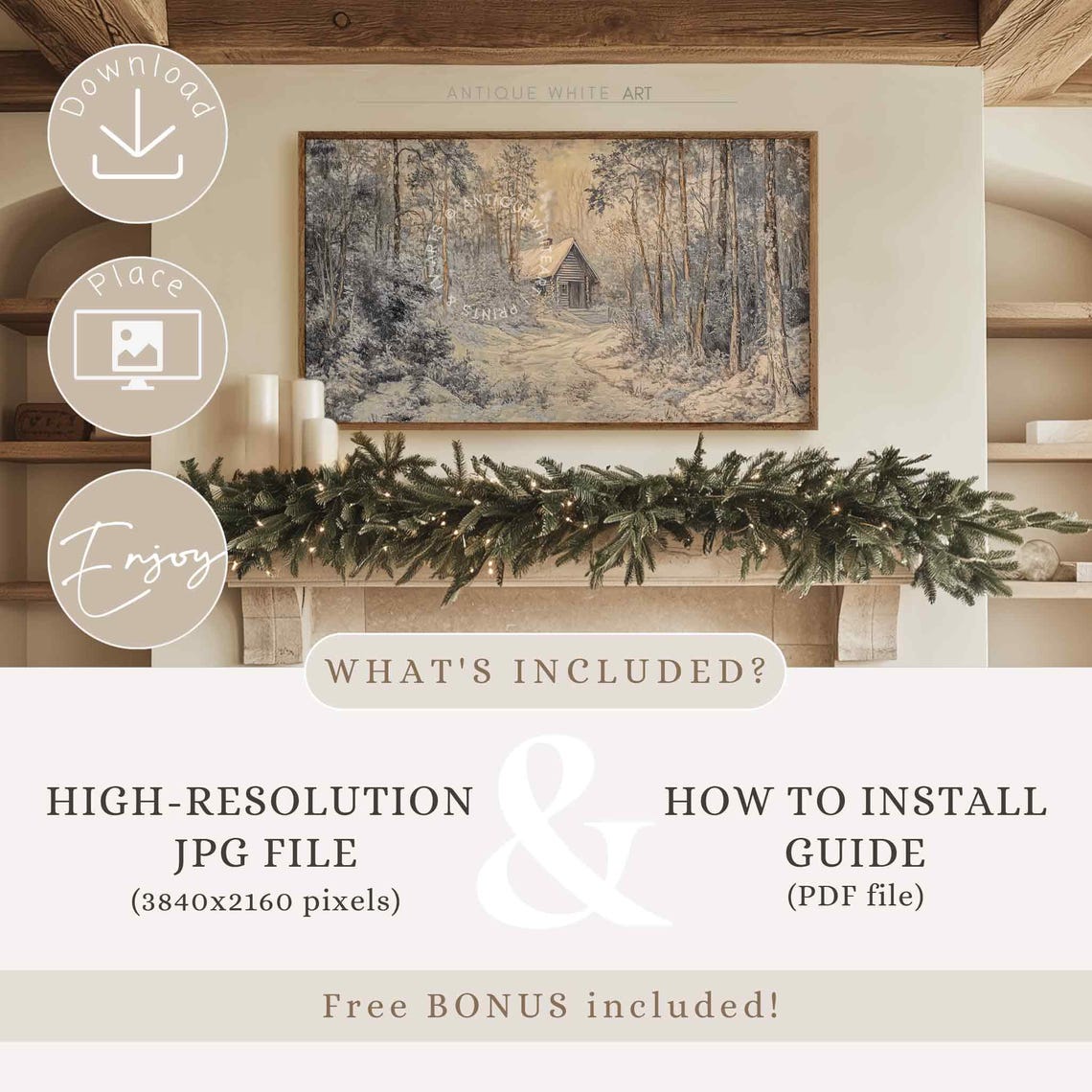 Winter Frame Tv Art Rustic Oil Painting For Tv Winter Cabin Tv Art Forest Farmhouse Art Screensaver Winter Landscape Art For Tv Wa99 - Image 3
