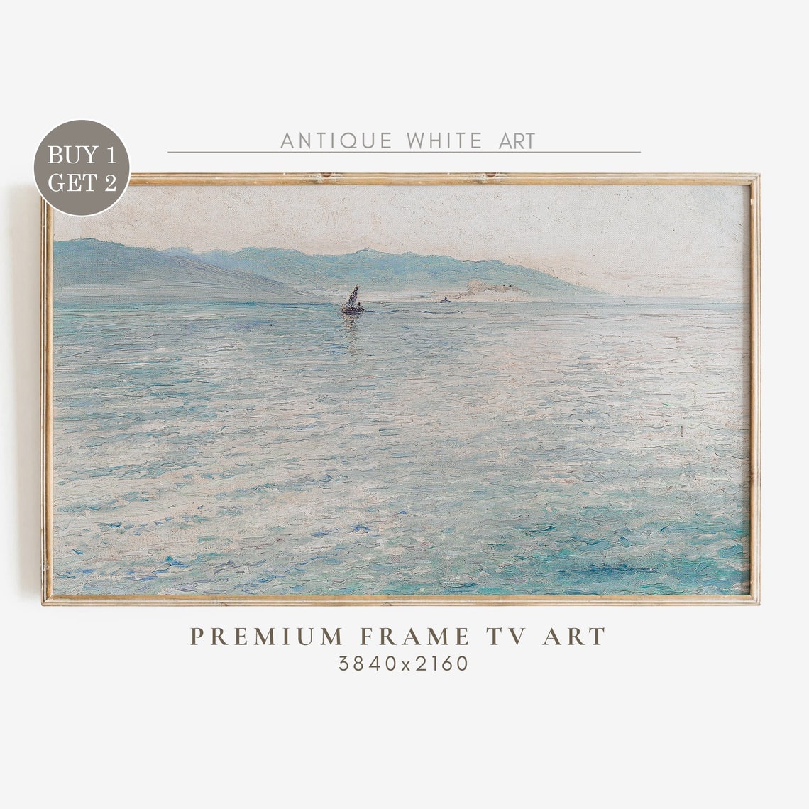 Calm Blue Ocean Sailboat Seascape Minimalist Nautical Wall Art