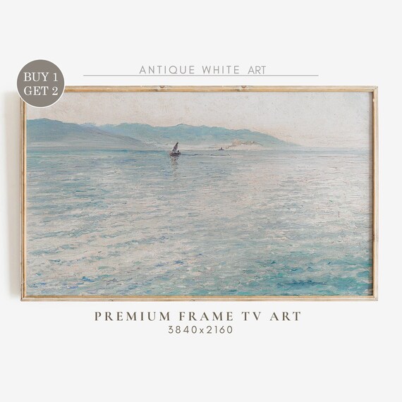 Calm Blue Ocean Sailboat Seascape Minimalist Nautical Wall Art