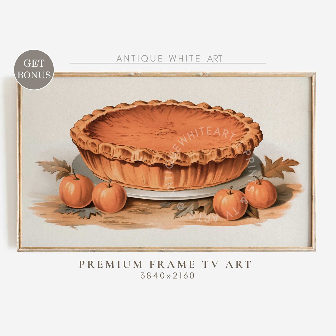 Vintage Pumpkin Pie With Mini Pumpkins Autumn Harvest Kitchen Wall Art Poster