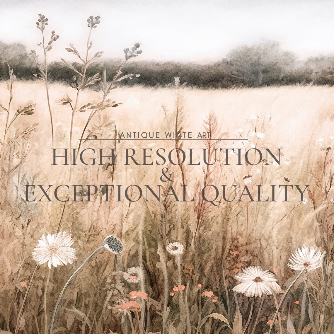 Wildflower Meadow Warm Tone Field Landscape Art Print - Image 3