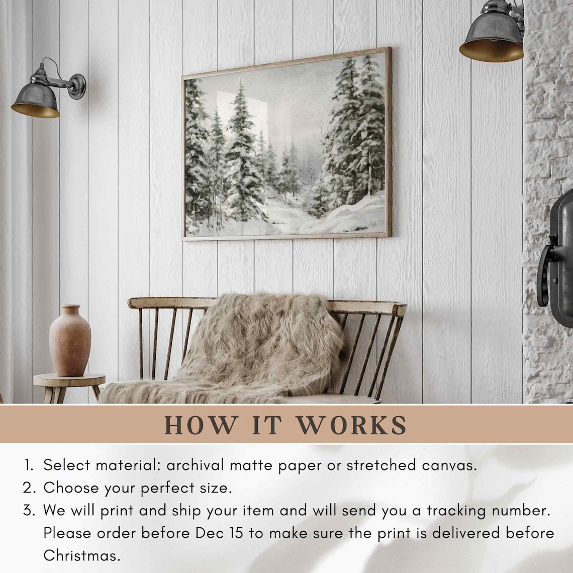 Winter Landscape Print, Farmhouse Pine Forest Art Print - Image 2