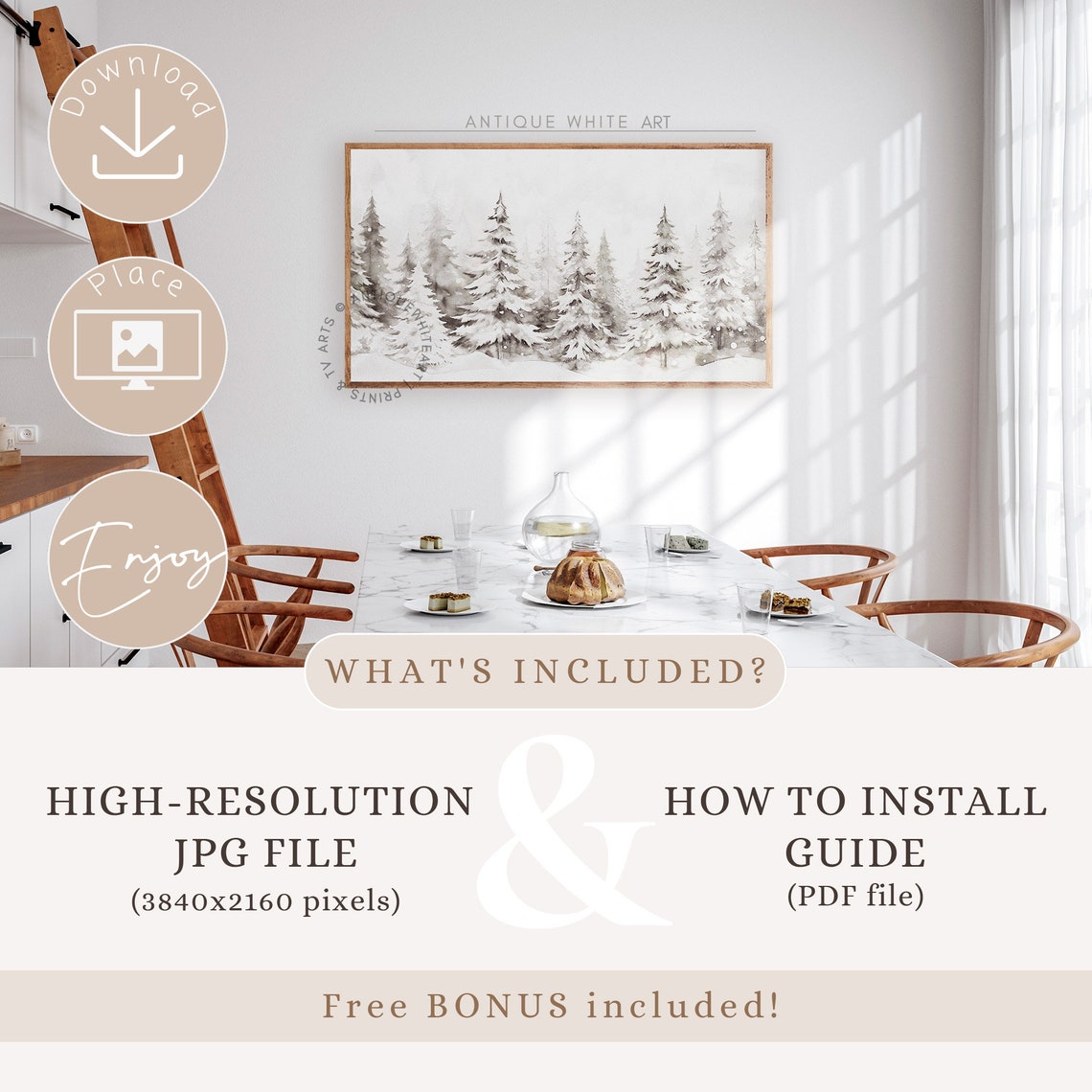 Muted Snowy Pine Forest Watercolor Winter Landscape Wall Decor Poster - Image 5