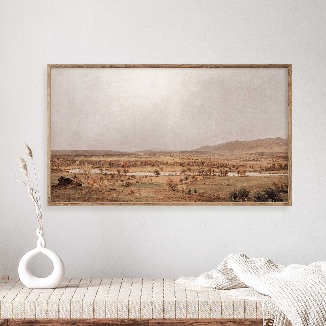 Wide Autumn River Valley Distant Church Spire Panoramic Vintage Poster - Image 3