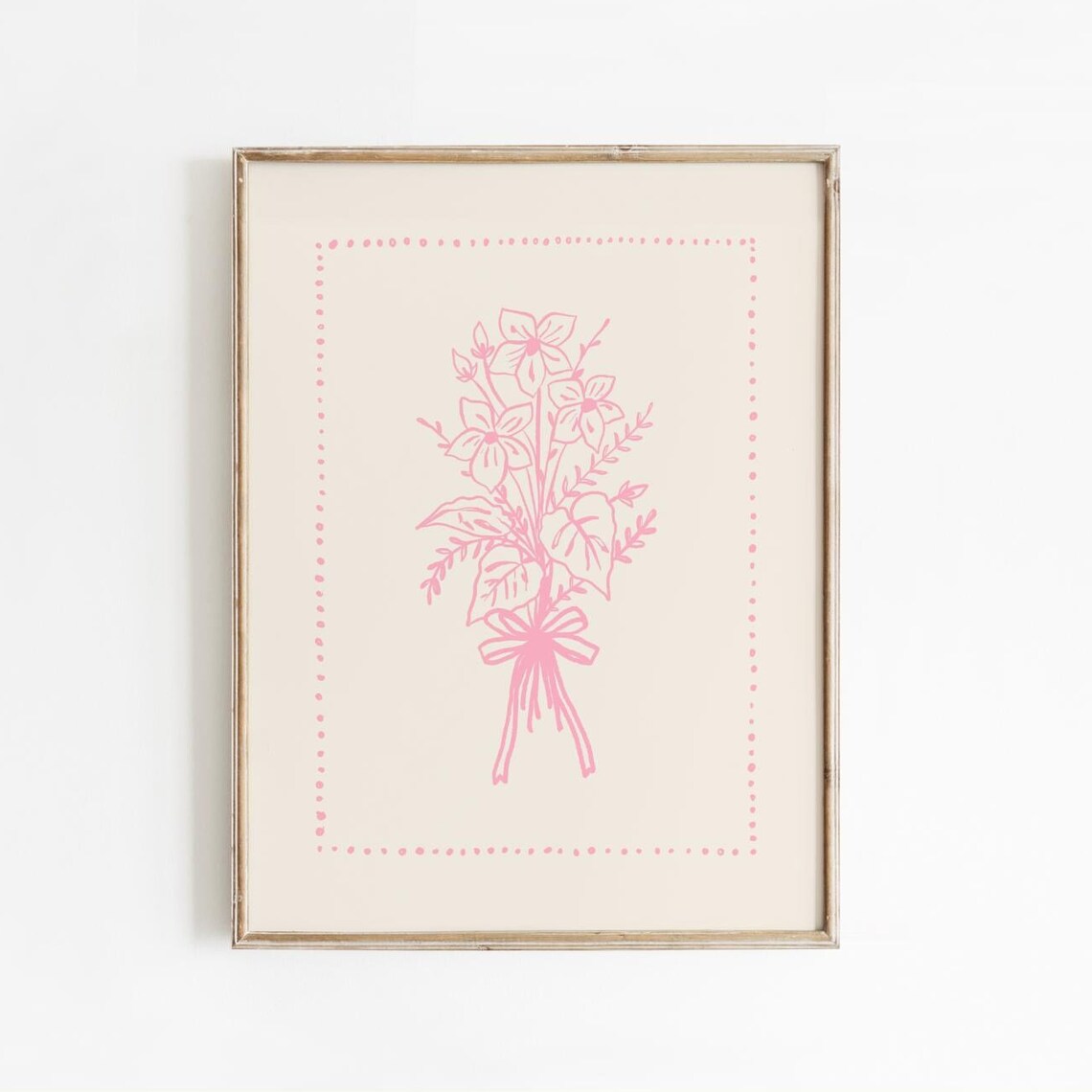 Pink Wildflower Bouquet Line Art Bow Botanical Coquette Poster