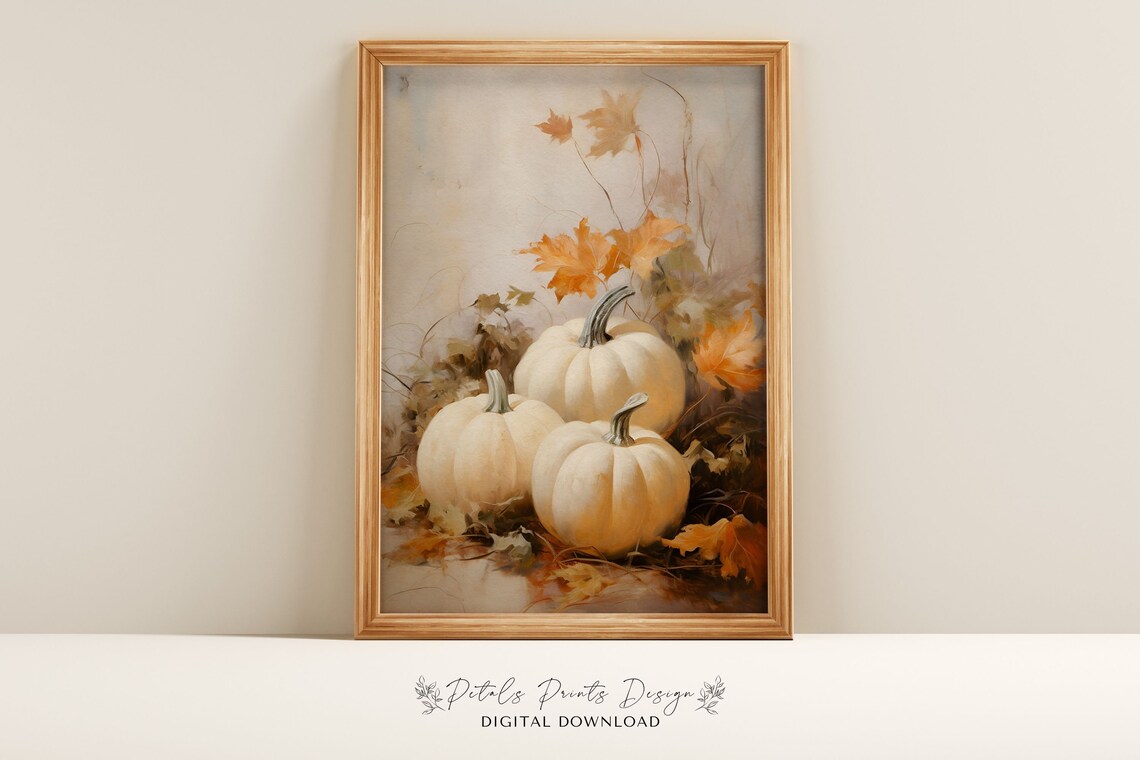 Pumpkin Still Life Painting, Rustic Autumn Art Print