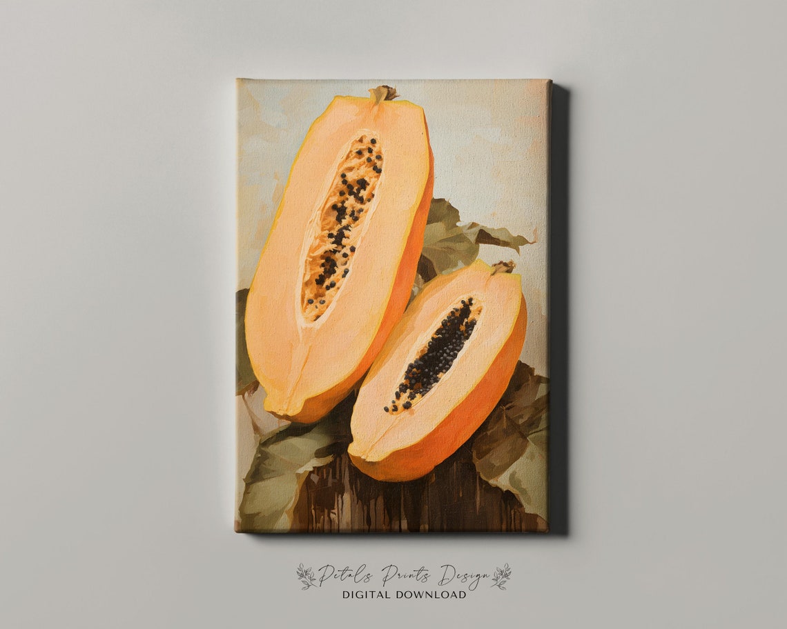 Ripe Papaya Halved Still Life Orange Fruit Kitchen Art Painting Poster - Image 4