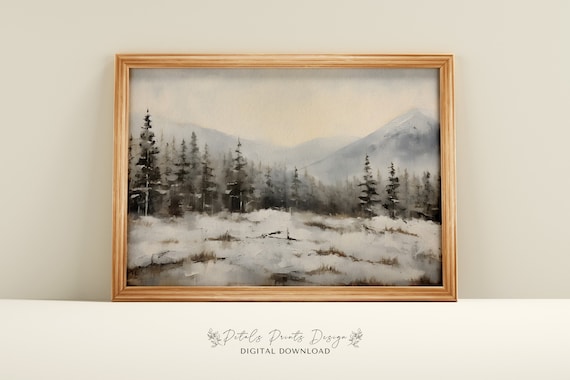 Vintage Winter Landscape, Farmhouse Christmas Wall Print