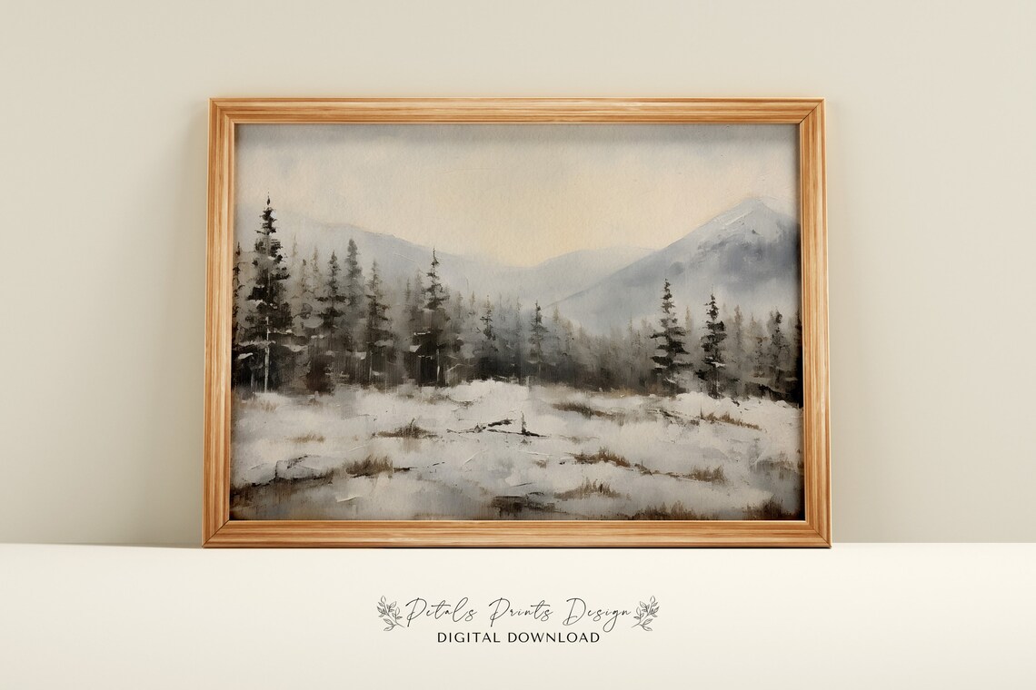 Vintage Winter Landscape, Farmhouse Christmas Wall Print