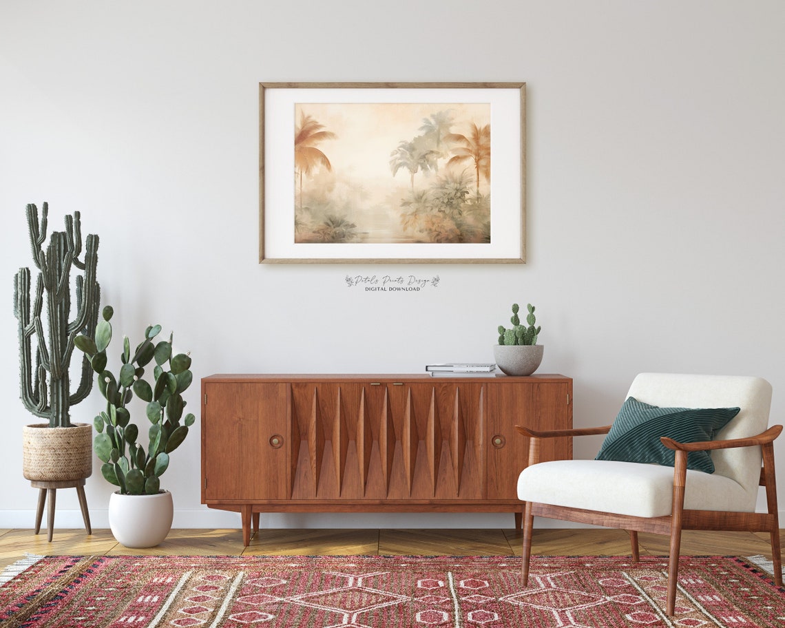Misty Tropical Palm Jungle Hazy Golden Exotic Landscape Poster - Image 2