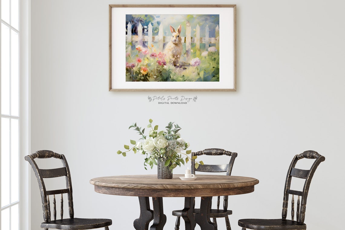 Sunny Bunny in Wildflower Garden Impressionistic Spring Poster - Image 2