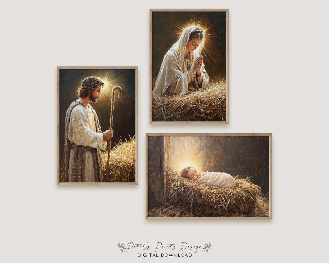 Vintage Nativity Scene Christmas Wall Art Print - Image 2