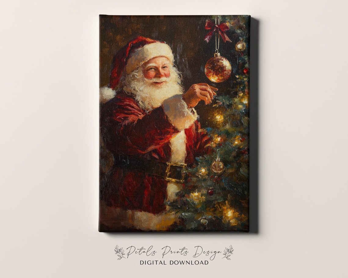 Santa Painting Rustic Christmas Art Print, Vintage Xmas - Image 4