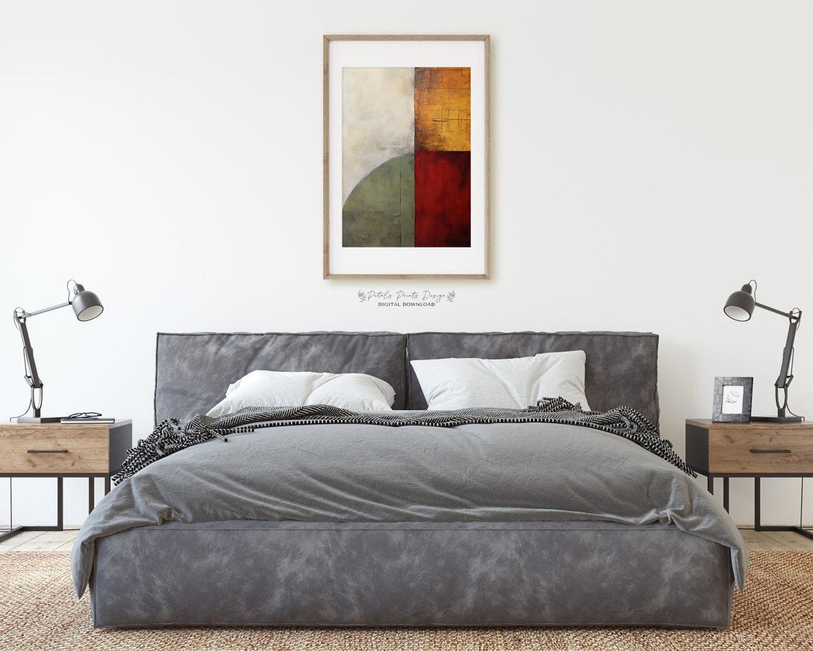 Green Gold Red Textured Blocks Earthy Modern Abstract Poster - Image 2