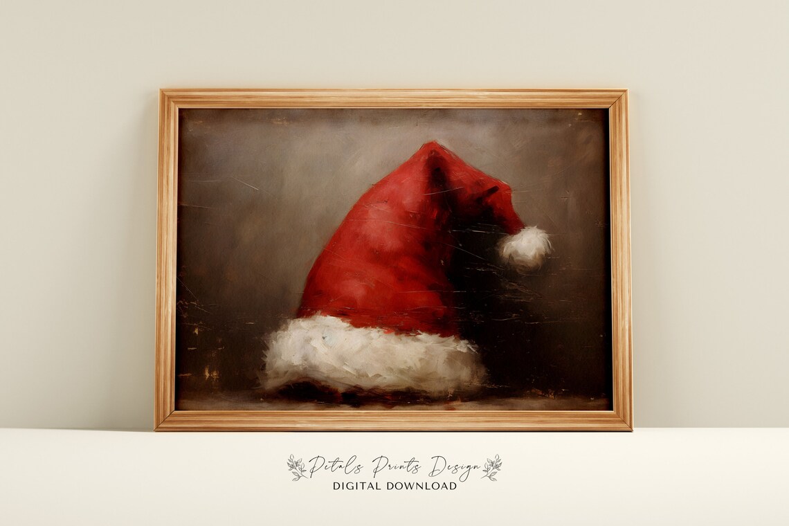 Santa Still Life Painting, Vintage Christmas Art Print