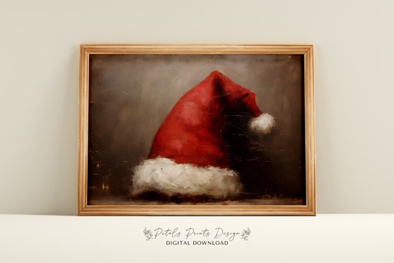Santa Still Life Painting, Vintage Christmas Art Print