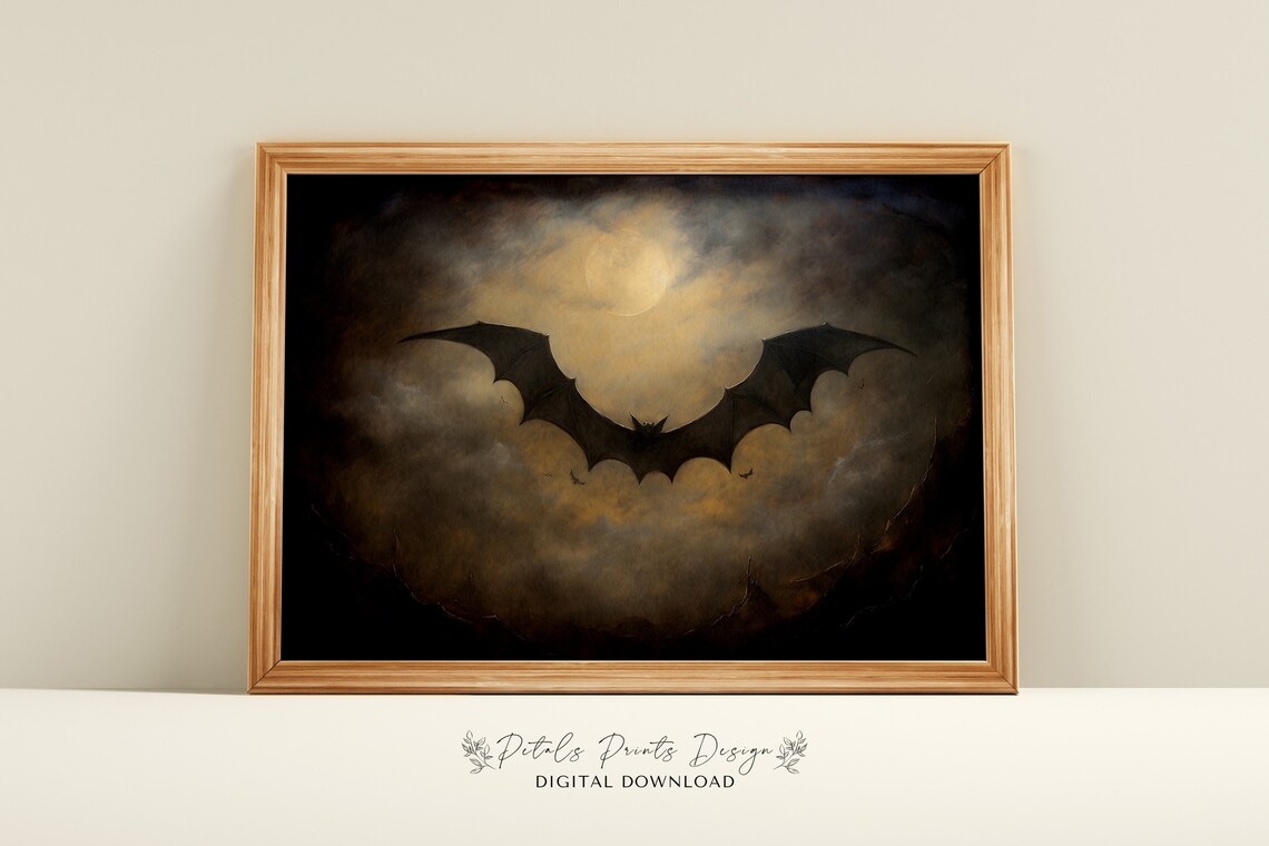 Vintage Bat Halloween Print, Rustic Decor
