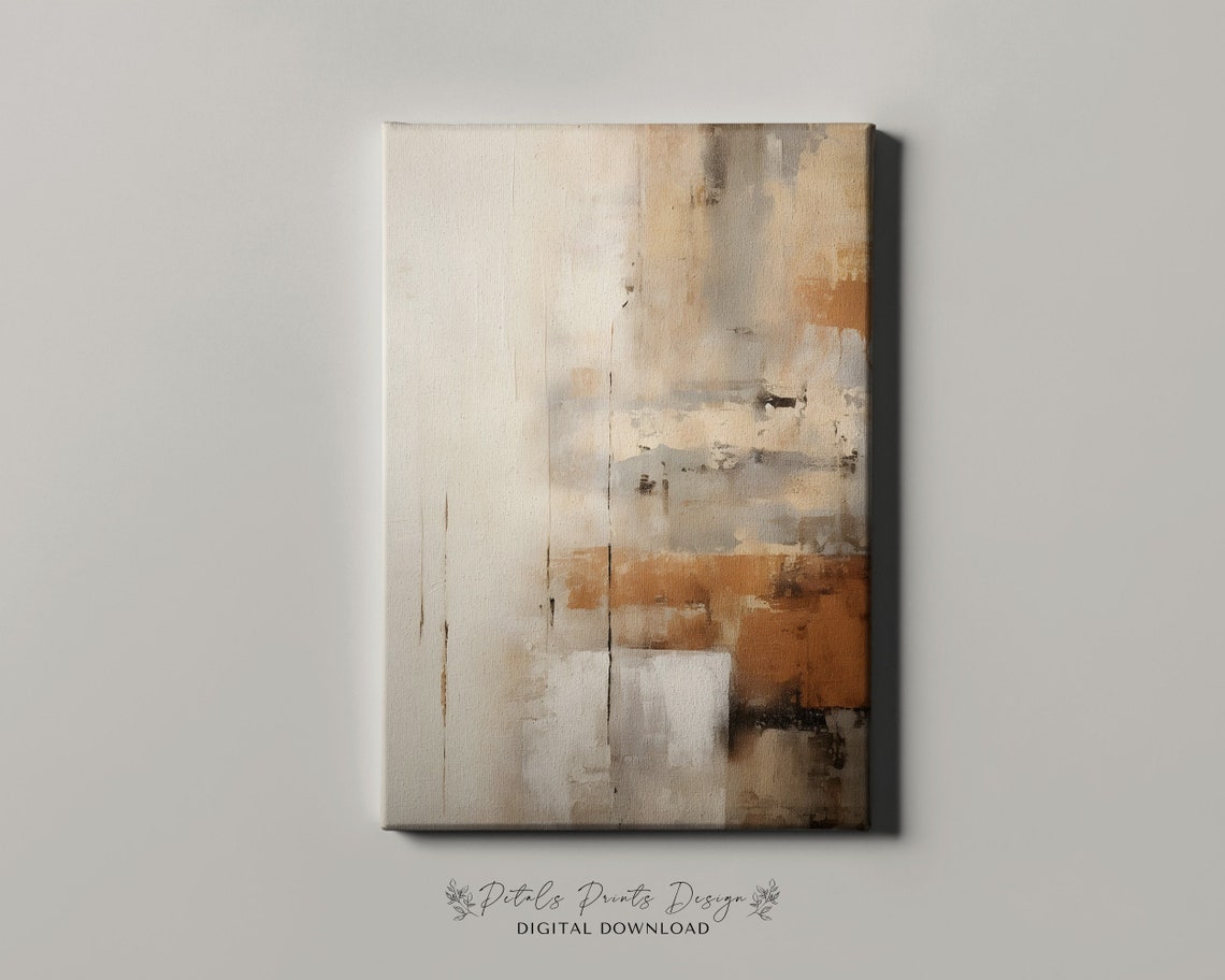 Cream Rust Horizontal Band Cracked Texture Abstract Art Poster - Image 4