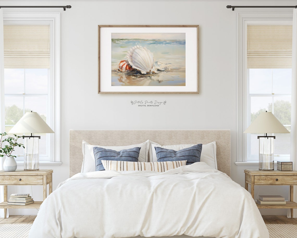 Scallop Shell on the Beach Soft Coastal Watercolor Scene Poster - Image 2