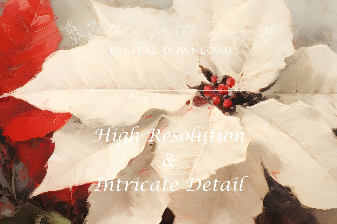 Vintage Christmas Poinsettia Rustic Holiday Art Print - Image 3