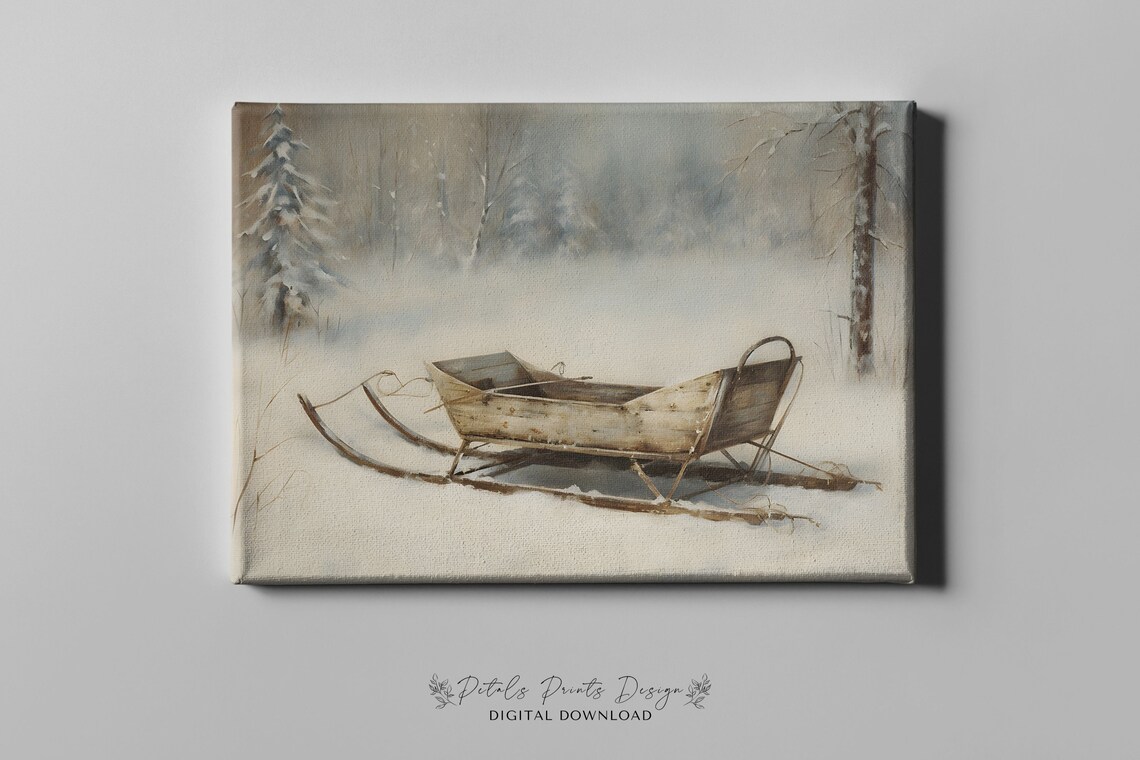 Christmas Sleigh Still Life, Rustic Vintage Art Print - Image 4