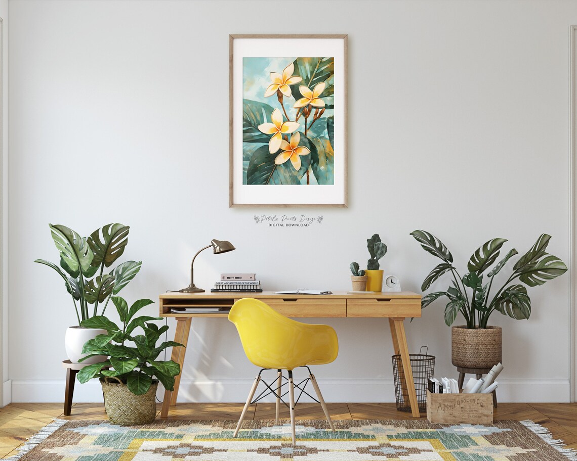 Tropical Plumeria Flowers Turquoise Botanical Floral Painting Poster - Image 2