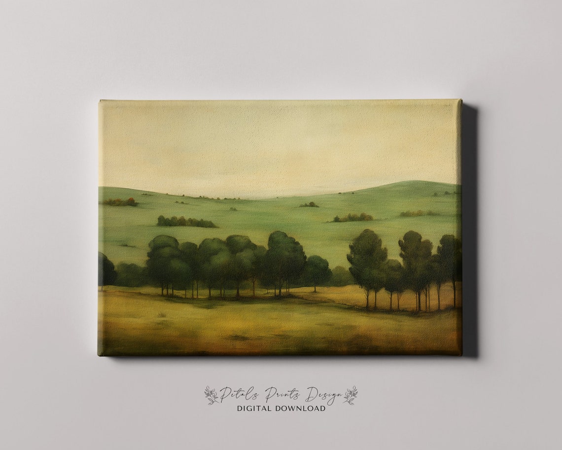 Rolling Green Hills Golden Meadow Tree Line Pastoral Landscape Poster - Image 4