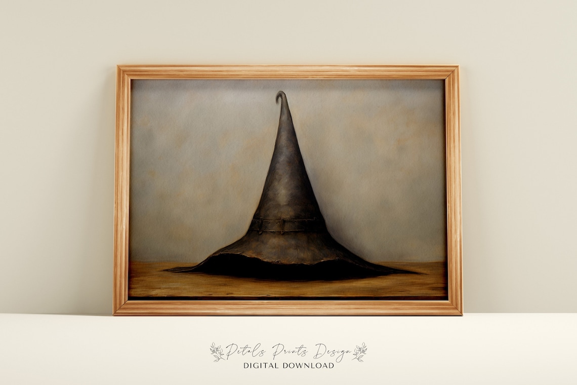 Vintage Witch Hat Art Print, Rustic Halloween Decor