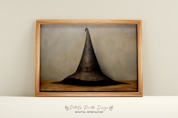 Vintage Witch Hat Art Print, Rustic Halloween Decor