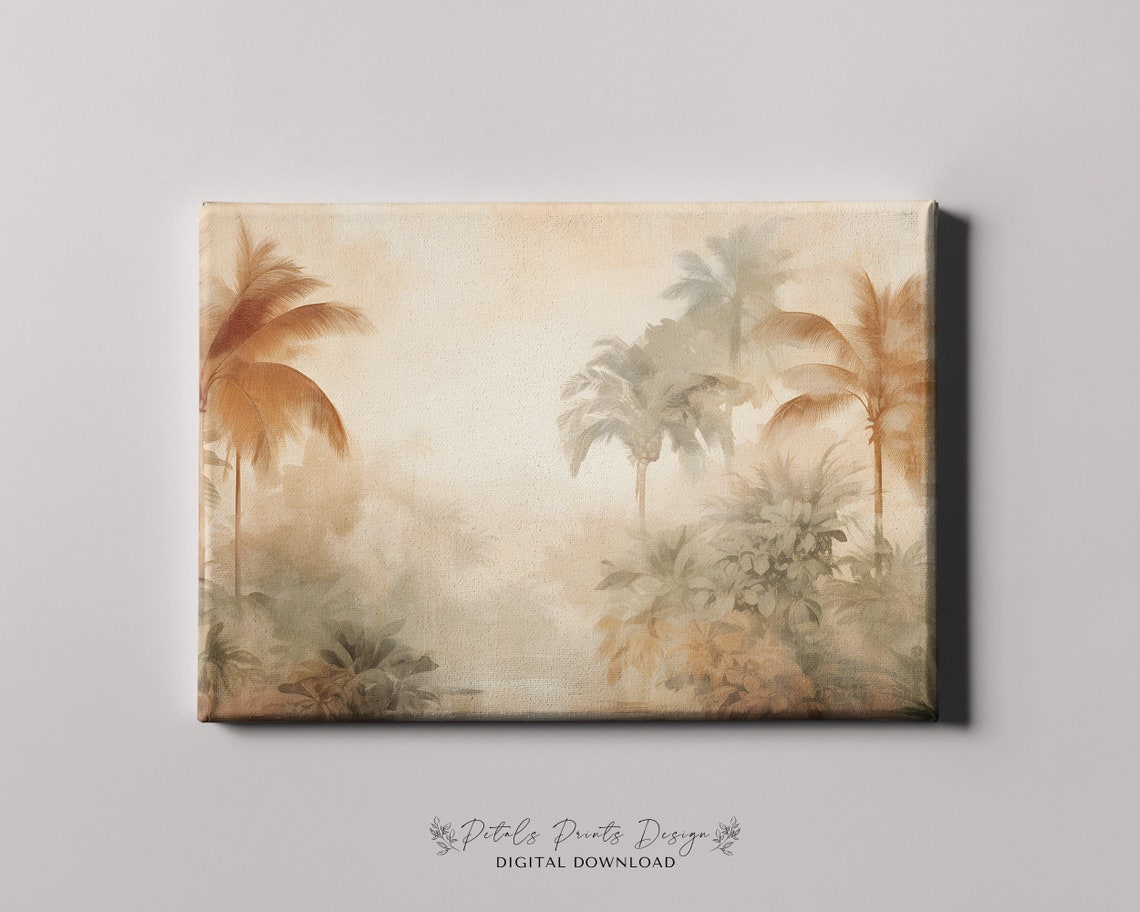 Misty Tropical Palm Jungle Hazy Golden Exotic Landscape Poster - Image 4
