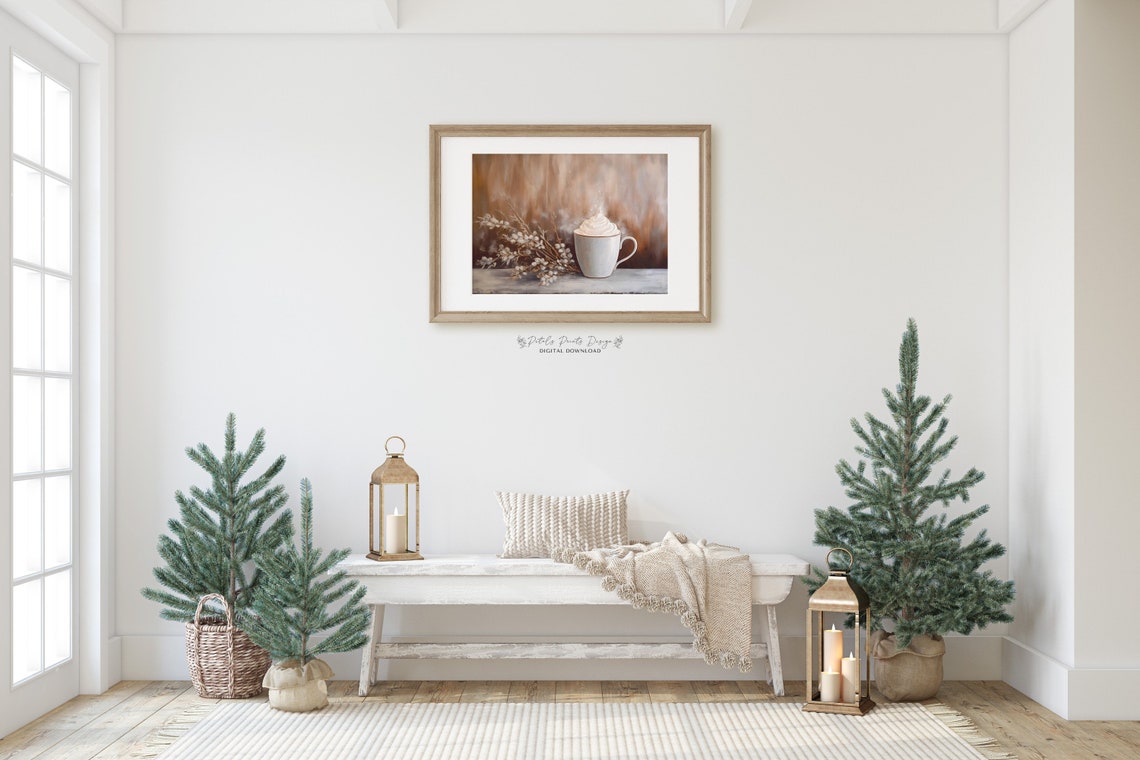 Hot Cocoa Mug with Whipped Cream Willow Branch Still Life Poster - Image 2