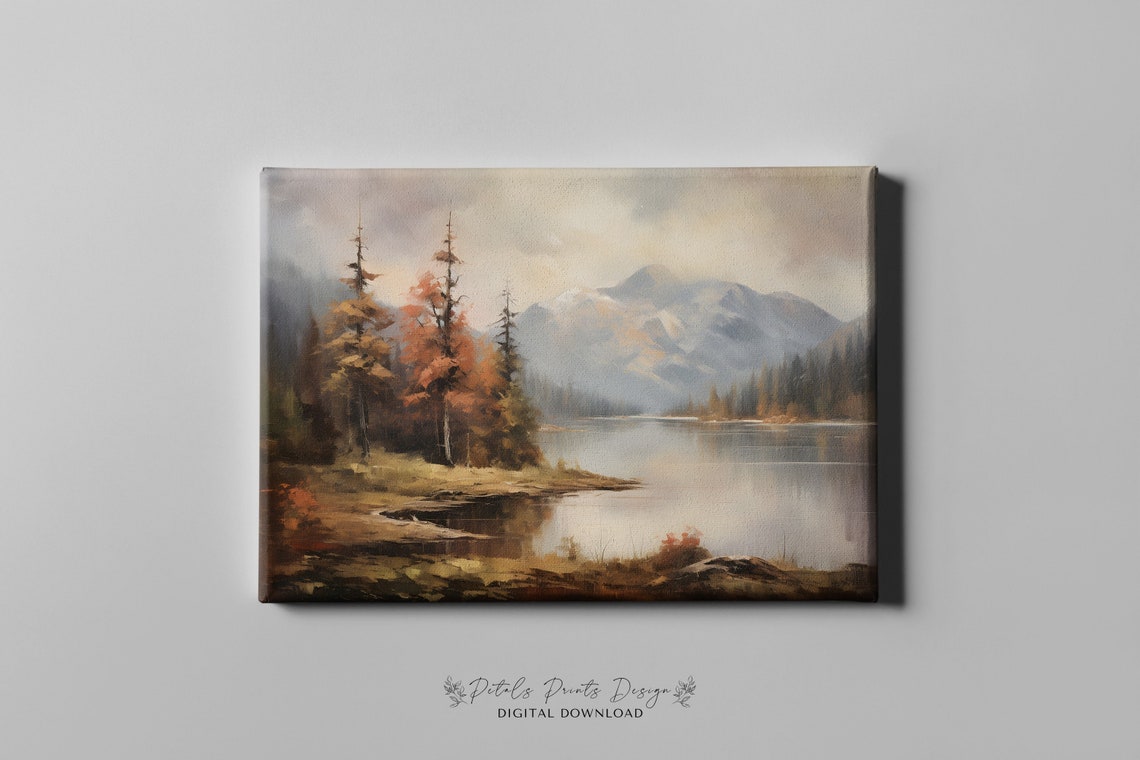 Mountain Lake Autumn Pines Reflection Vintage Landscape Poster - Image 3