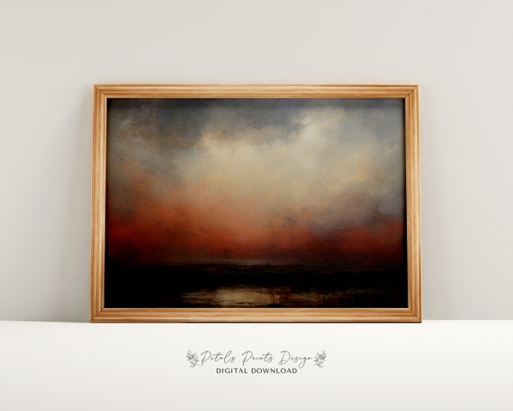 Abstract Clouds Vintage Wall Art Neutral Sky Landscape Prints Countryside Painting Rustic Farmhouse Decor Art Print 2024