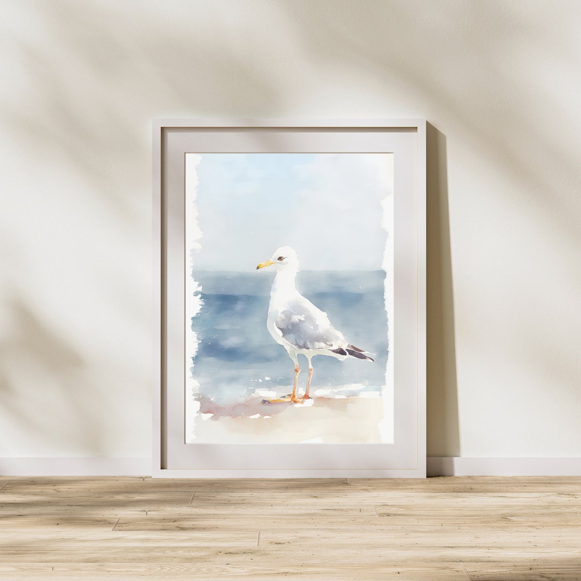 Standing Seagull Watercolor Coastal Beach Bird Ocean Shore Wall Art