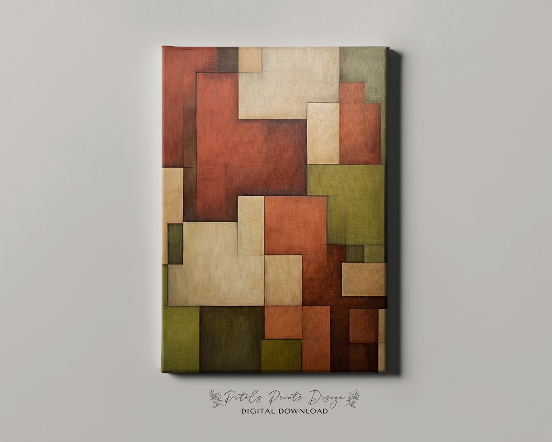 Rust Olive Block Cubist Abstract Earth Tone Geometric Art Poster - Image 4