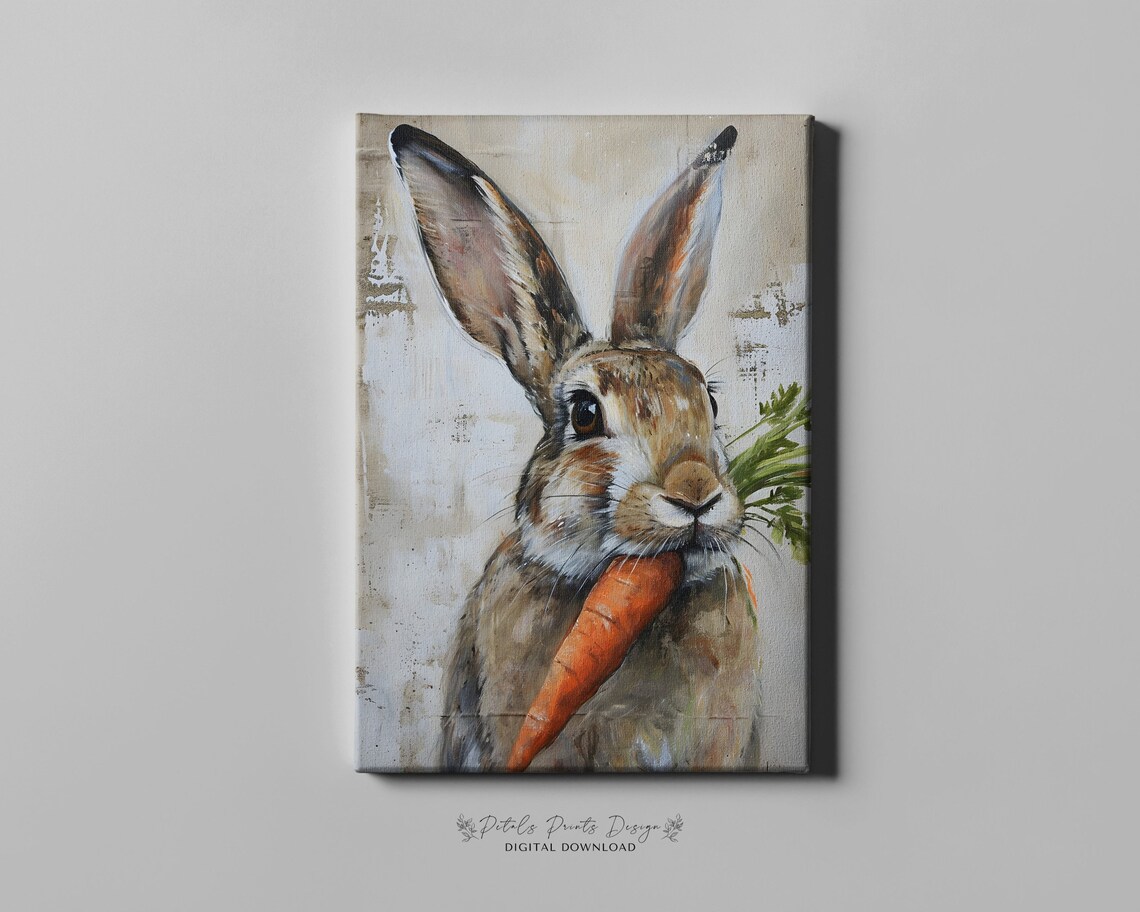 Vintage Spring Rabbit Art Print, Rustic Easter Decor - Image 4