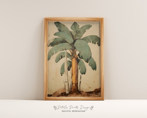 Banana Tree Sage Green Leaves Watercolor Tropical Botanical Poster