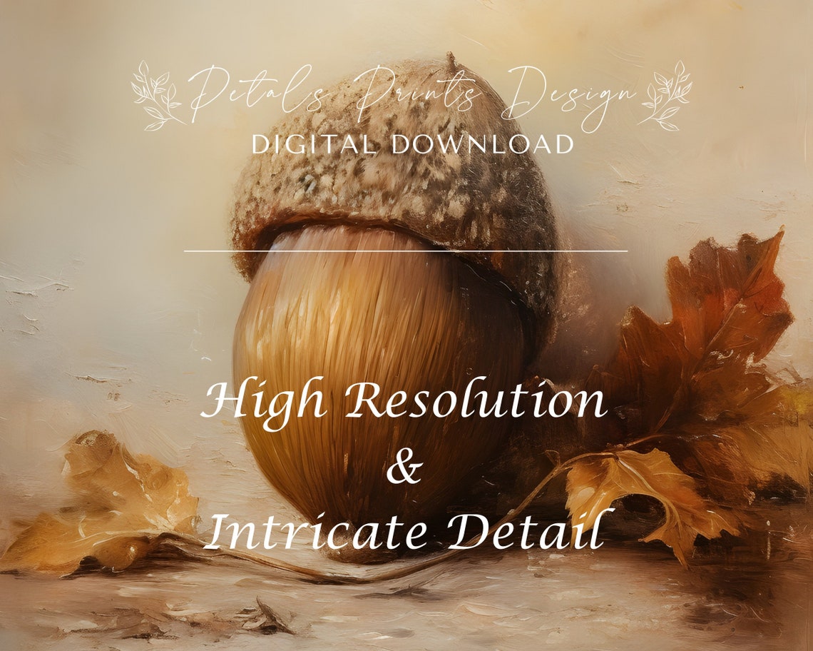 Acorn Resting Beside Oak Leaves in Soft Blue Gray Still Life Poster - Image 3