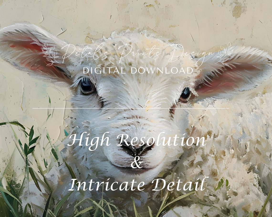Cute Baby Lamb Lying in Green Grass Rustic Farm Animal Poster - Image 3