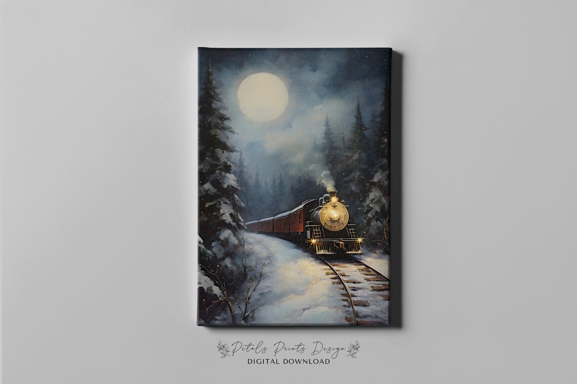 Polar Express Train Christmas Art Print, Rustic Vintage - Image 4