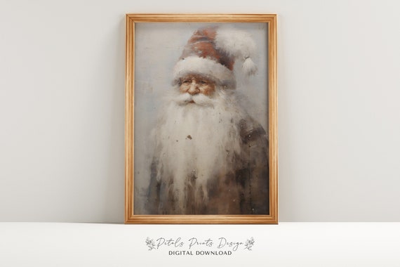 Vintage Santa Still Life Painting Rustic Christmas Art