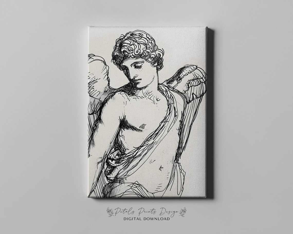 Winged Angel Line Drawing Vintage Ink Sketch Classical Poster - Image 4