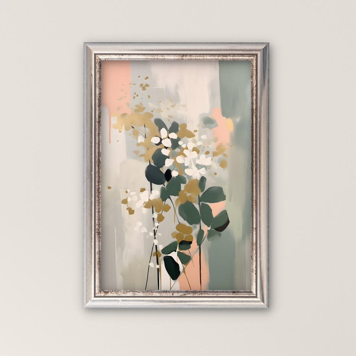White Blossom Abstract Botanical Eucalyptus Neutral Pastel Wall Art