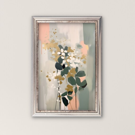 White Blossom Abstract Botanical Eucalyptus Neutral Pastel Wall Art