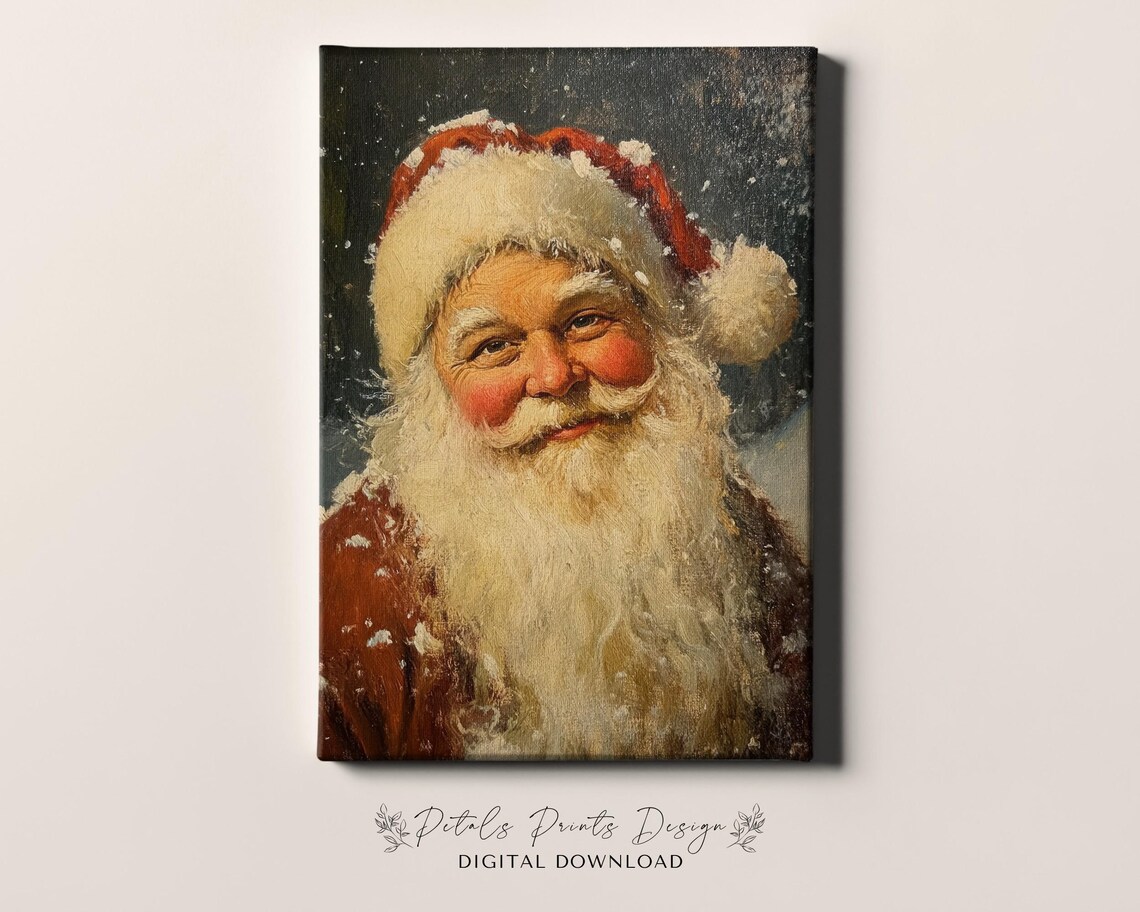 Smiling Santa Claus Portrait in Snow Vintage Christmas Painting Poster - Image 4