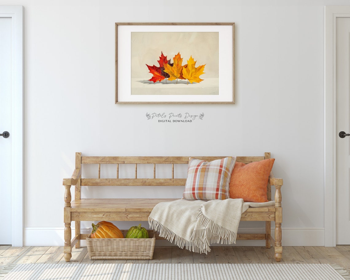 Maple Leaf Row Red Orange Gold Minimalist Fall Decor Art Print - Image 3