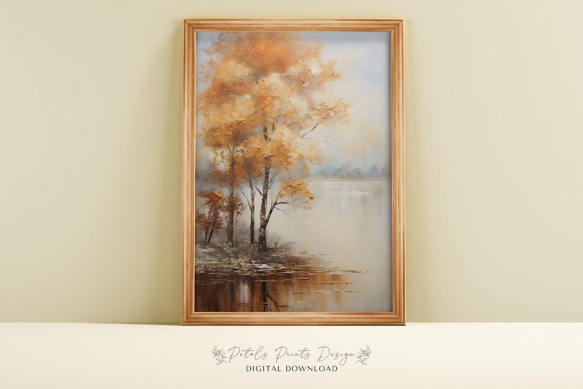 Rustic Fall Landscape Art Print, Vintage Autumn Countryside